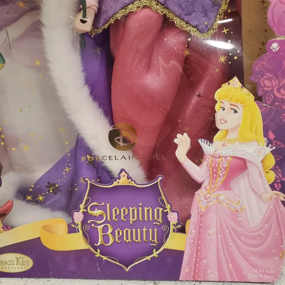 Disney Princess Sleeping Beauty Aurora Porcelain Doll Brass Key Keepsakes